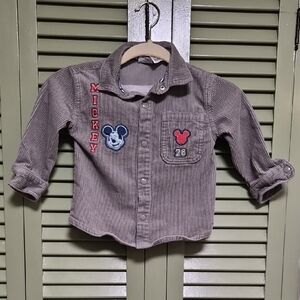 Disney Kids Grey Corduroy Button Down Shirt - Gray with Red and Blue Accents